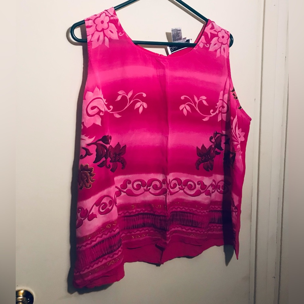 Diane Gilman Silk Sleeveless Pink Floral Print Women’s Top Size 3X